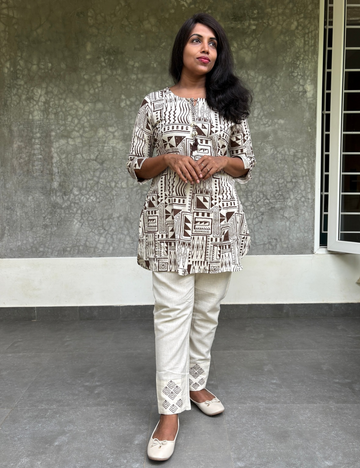 Geometric Printed Cotton Co-Ord Set - Off White