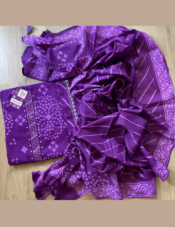 Bandhini Printed Cotton Unstitched Salwar -Violet