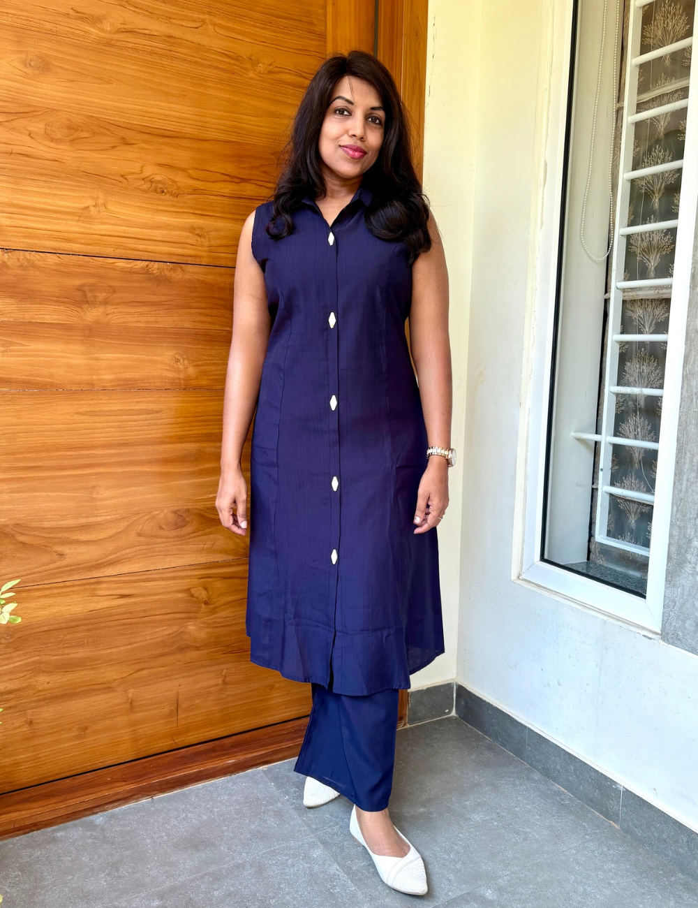 Soft Cotton Silk Kurta Set - Dark Blue