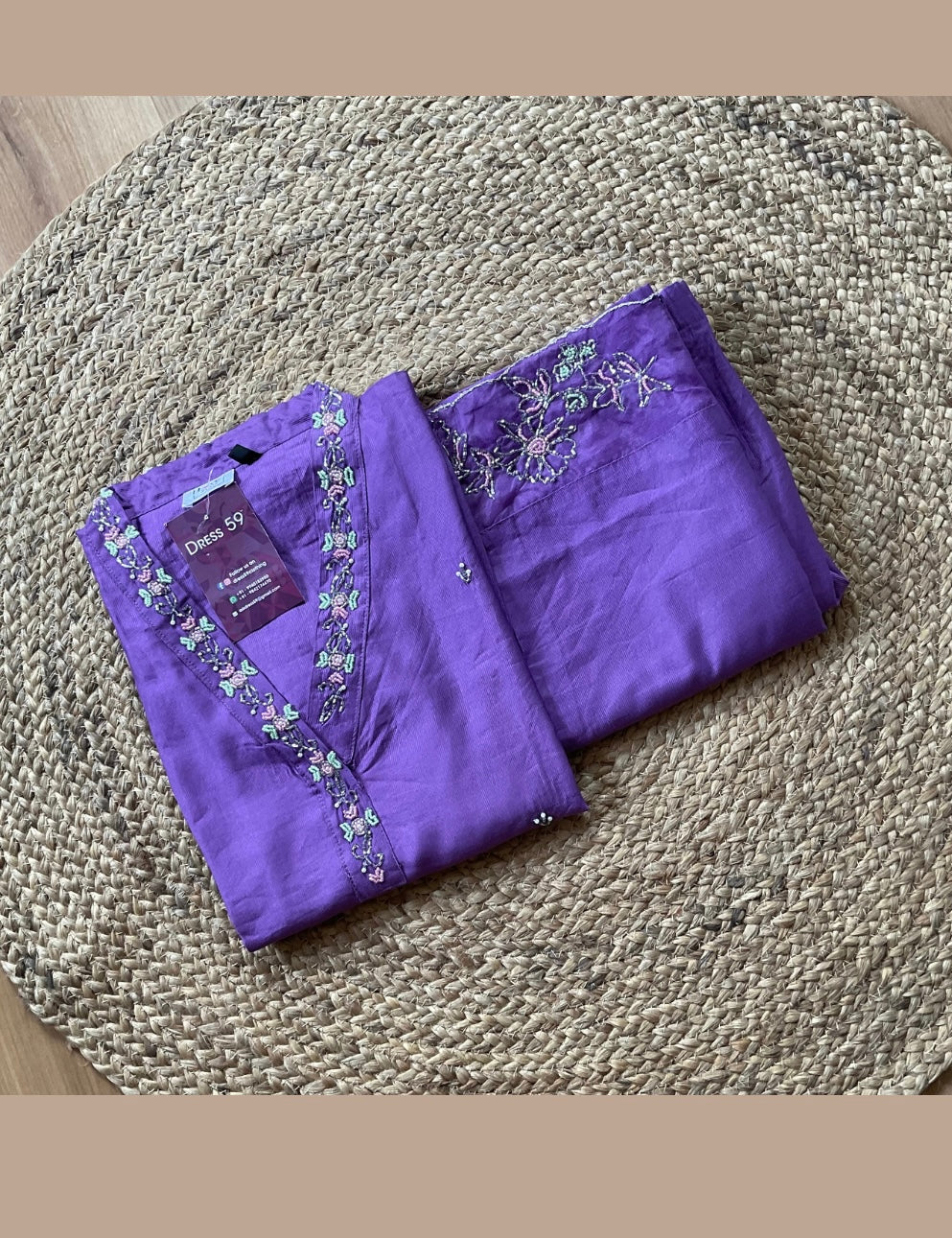 Slub Rayon Designer Embellished Coord Set - Purple