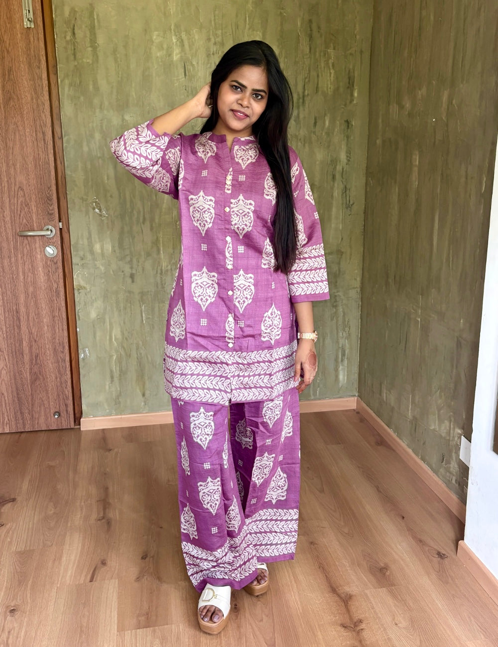 Ethnic Printed Soft Cotton Silk Designer Co-Ord Set - Purple