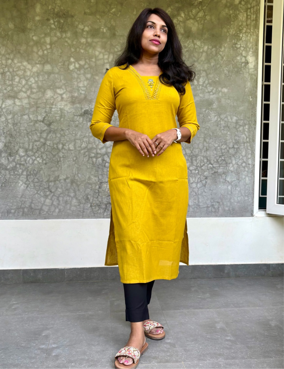 Soft Cotton Straight Cut Kurta - Yellow