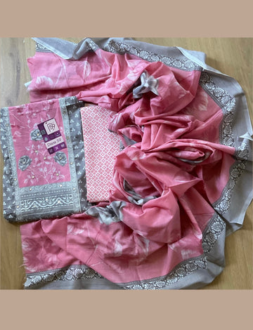 Soft Cotton Printed Unstitched Salwar - Grey