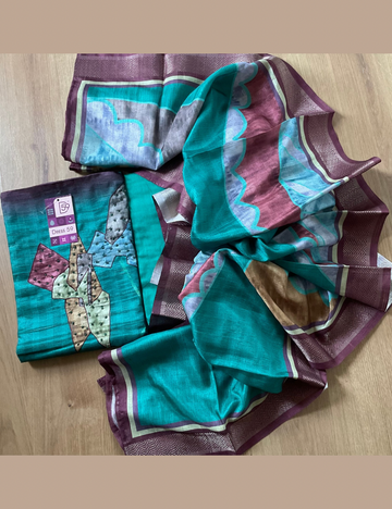Semi Raw Silk Designer Unstitched Salwar – Teal Green
