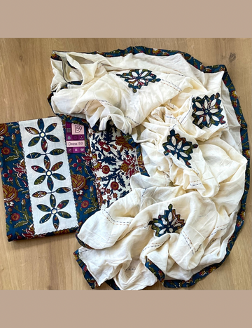 Kalamkari Cotton Patchwork Unstitched Salwar - Dark Blue