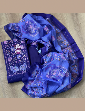 Chanderi Silk Embellsihed Designer Unstitched Salwar - Dark Purple