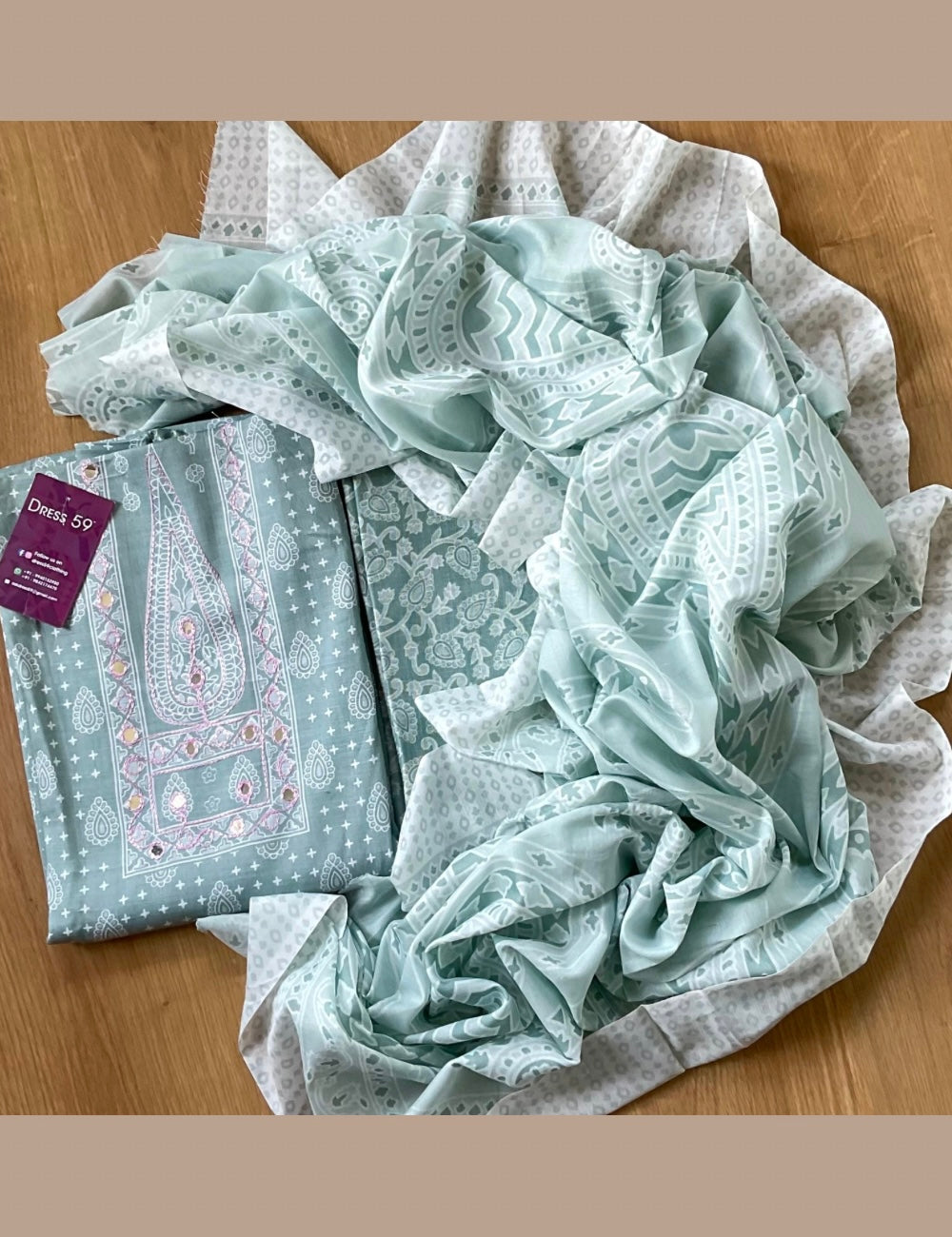 Hand Block Printed Cotton Unstitched Salwar - Pastel Green