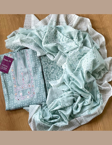 Hand Block Printed Cotton Unstitched Salwar - Pastel Green