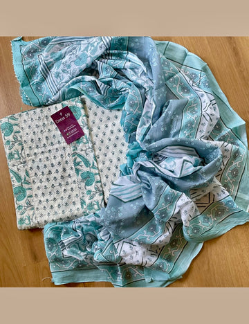 Hand Block Printed Cotton Unstitched Salwar - White