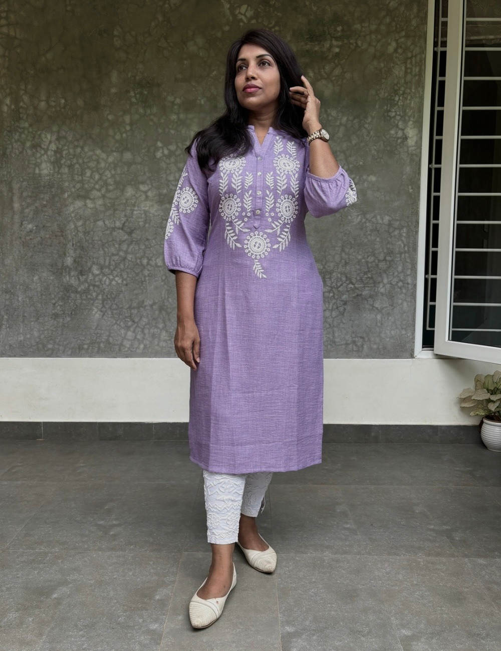 Floral Printed Straight Cut Kurta - Lavender