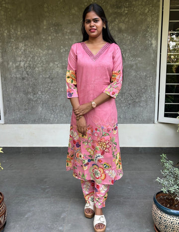 Soft Cotton Silk Floral Printed Kurta Set - Pink