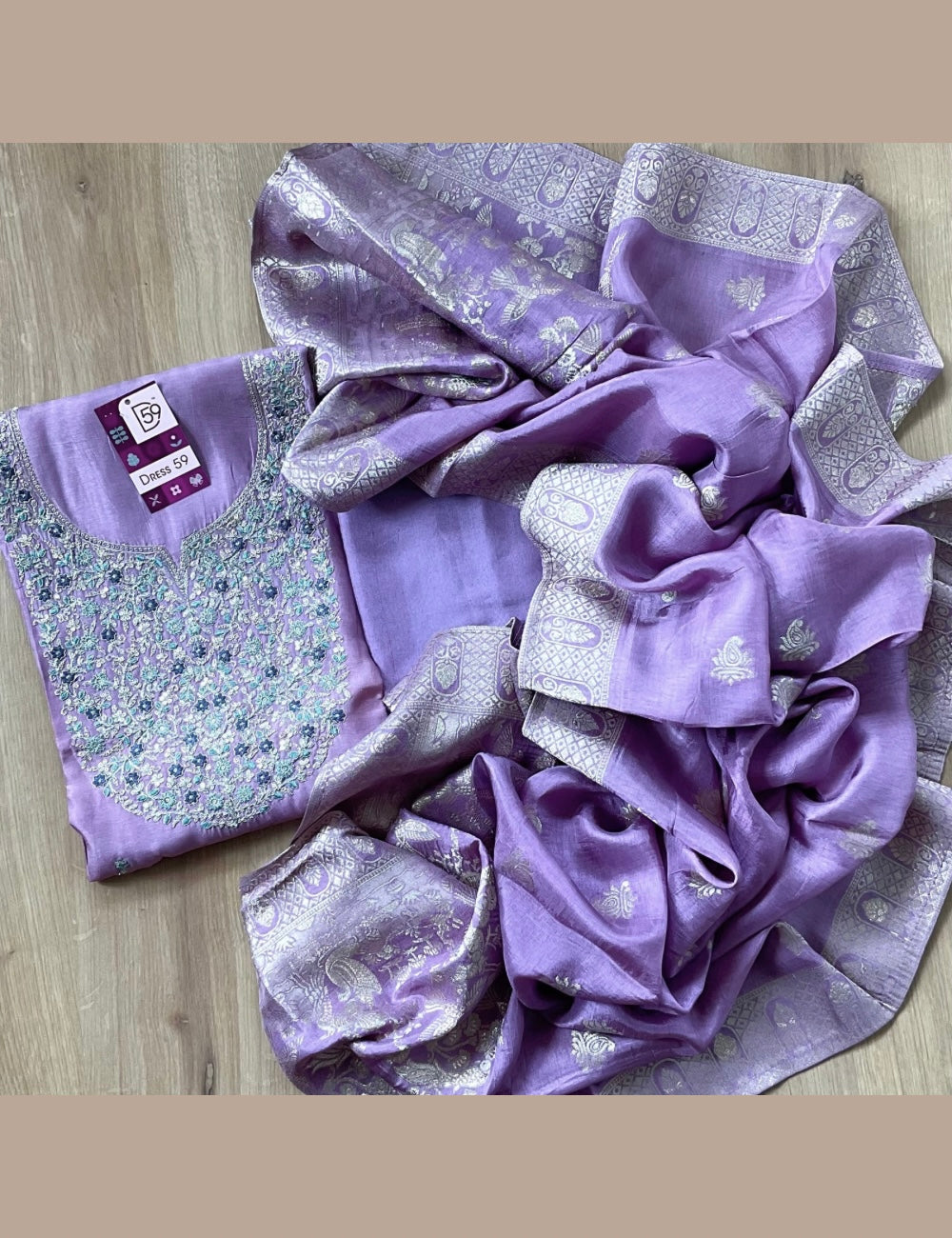 Soft Dola Silk Designer Unstitched Salwar with Pretty Floral Embroidery - Lavender