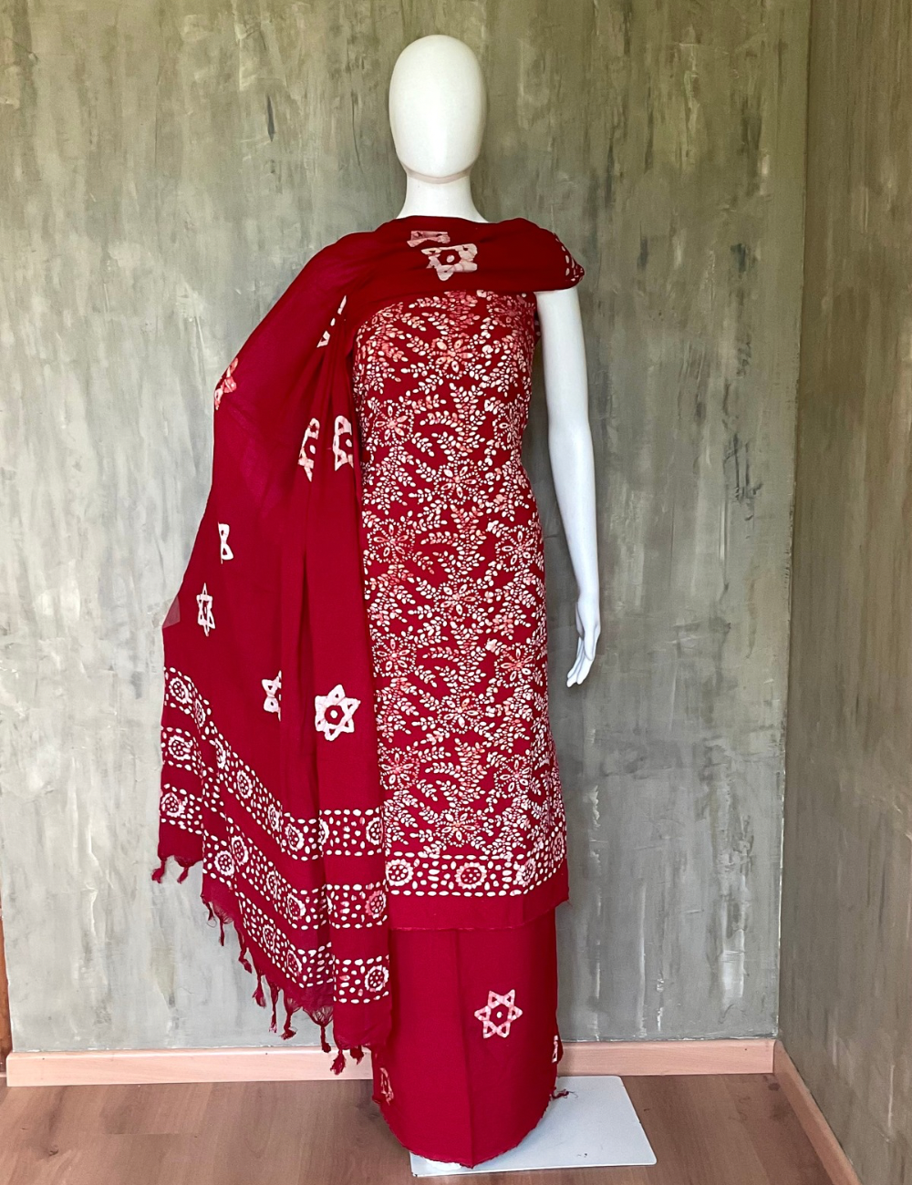Soft Rayon Cotton Bandhini Printed Unstitched Salwar - Red