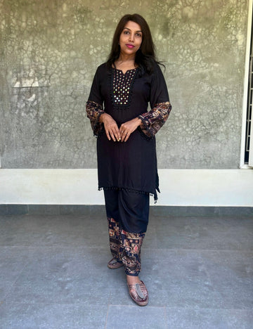Rayon Cotton Fish Bone Cut Ethnic Printed Coord Set - Back