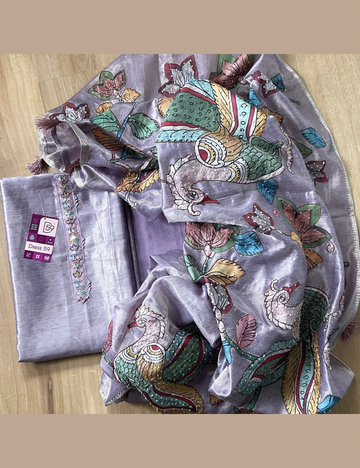 Tissue Silk Kalamkari Patchwork Designer Unstitched Salwar - Purple