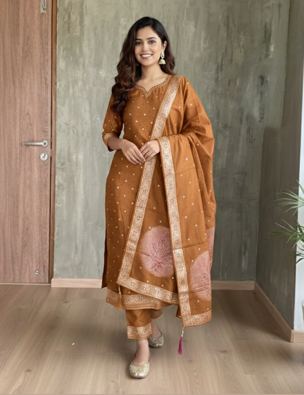 Dola Silk Ethnic Designer Unstitched Salwar - Mustard
