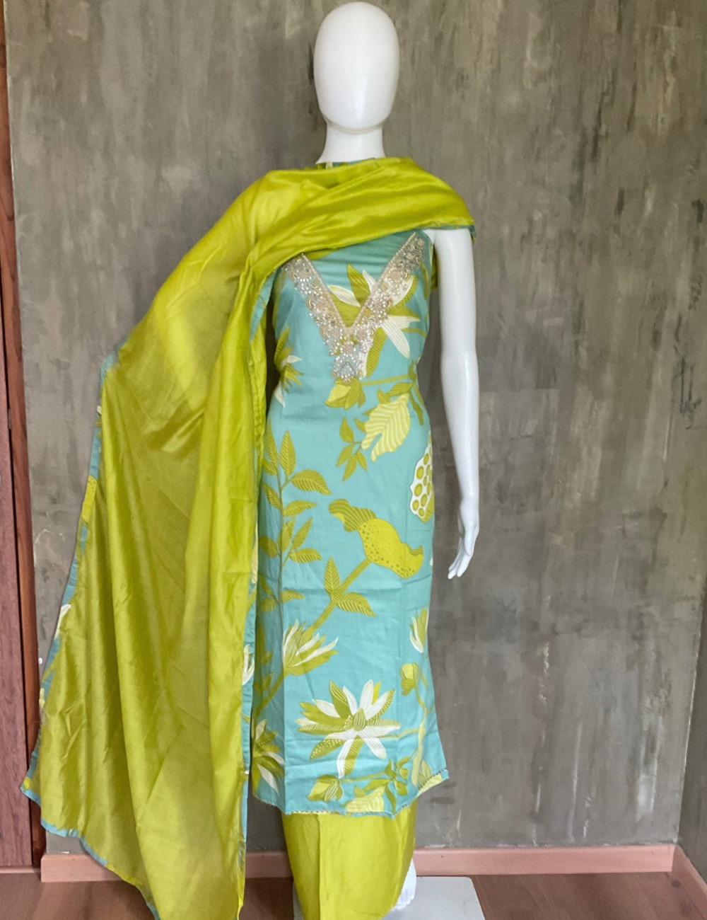 Soft Cotton Floral Printed Casual Wear Unstitched Salwar - Light Blue