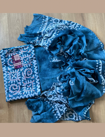 Batik Printed Cotton Unstitched Salwar - Pastel Blue