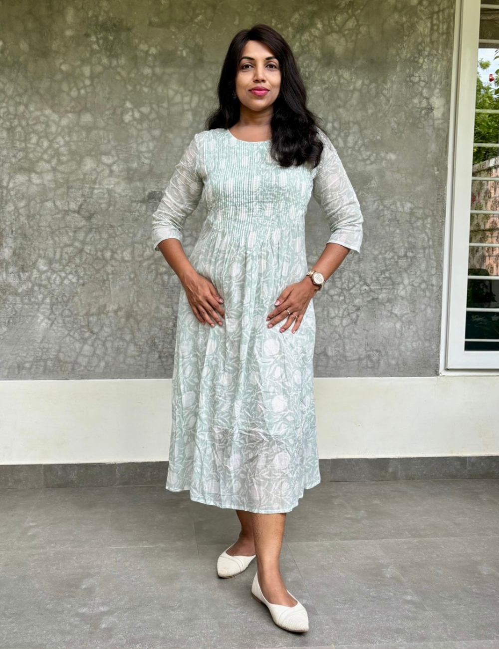 Mul Mul Cotton Midi Style Dress - Pastel Green