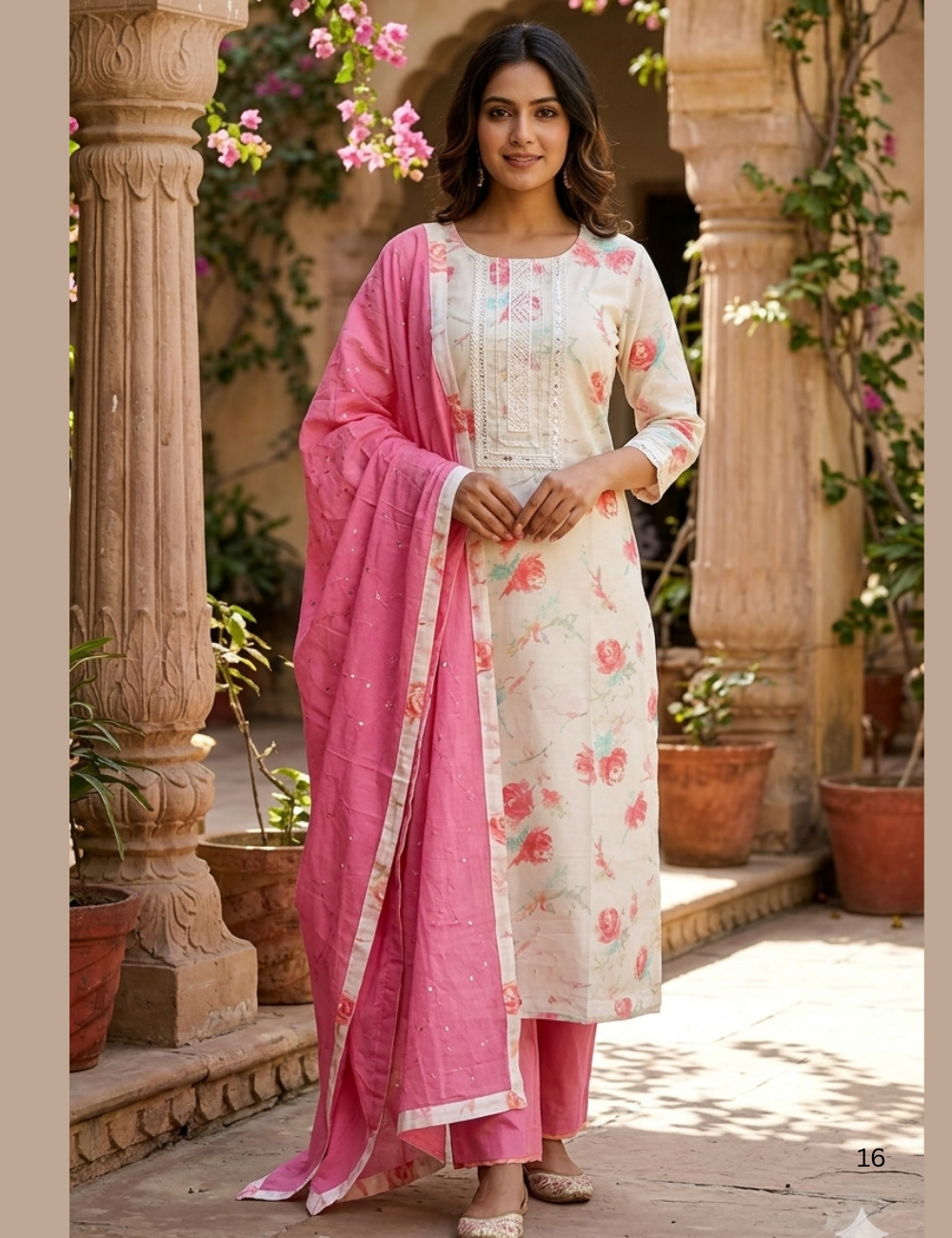 Muslin Silk Floral Printed Designer Unstitched Salwar - Off White