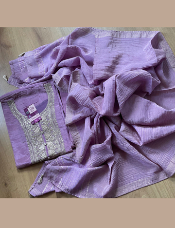 Shimmer Silk Designer Unstitched Salwar with Crushed Dupatta - Lavender