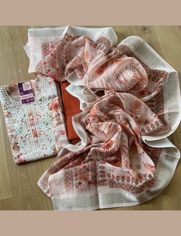 Floral Printed Linen Cotton Unstitched Salwar - Peach