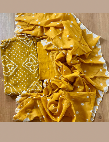 Bandhini Printed Cotton Unstitched Salwar - Mustard