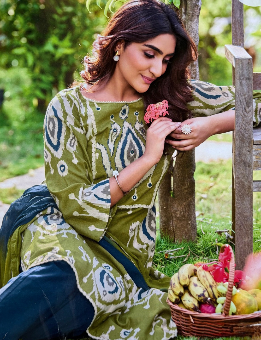 Ethnic printed Cotton Unstitched Salwar - Pastel Green