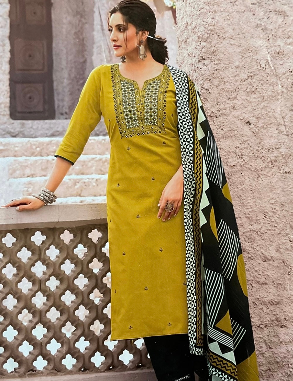 Cotton Everyday Wear Unstitched Salwar - Mustard Yellow