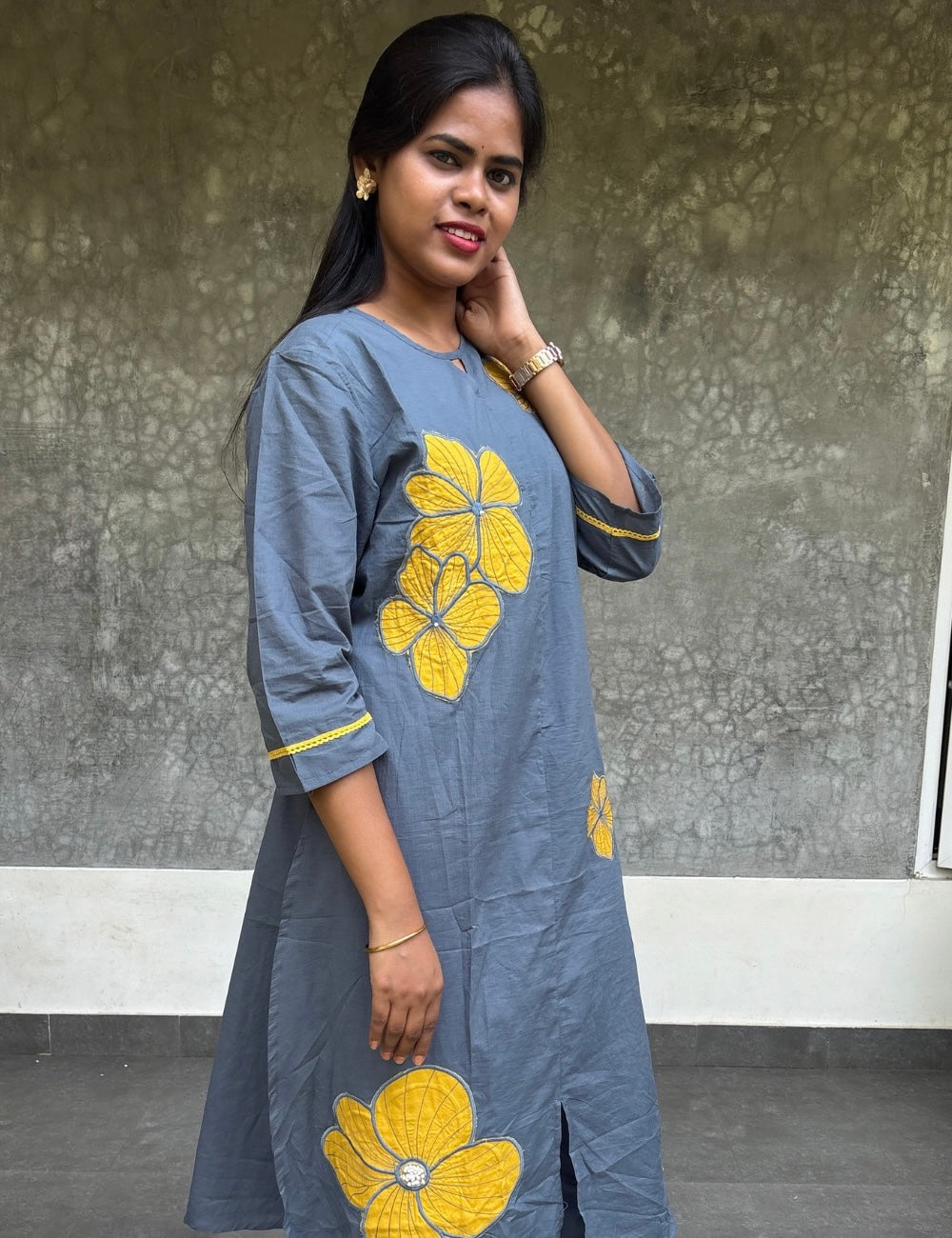 Floral Embroidered Cotton Kurta Set - Powder Blue