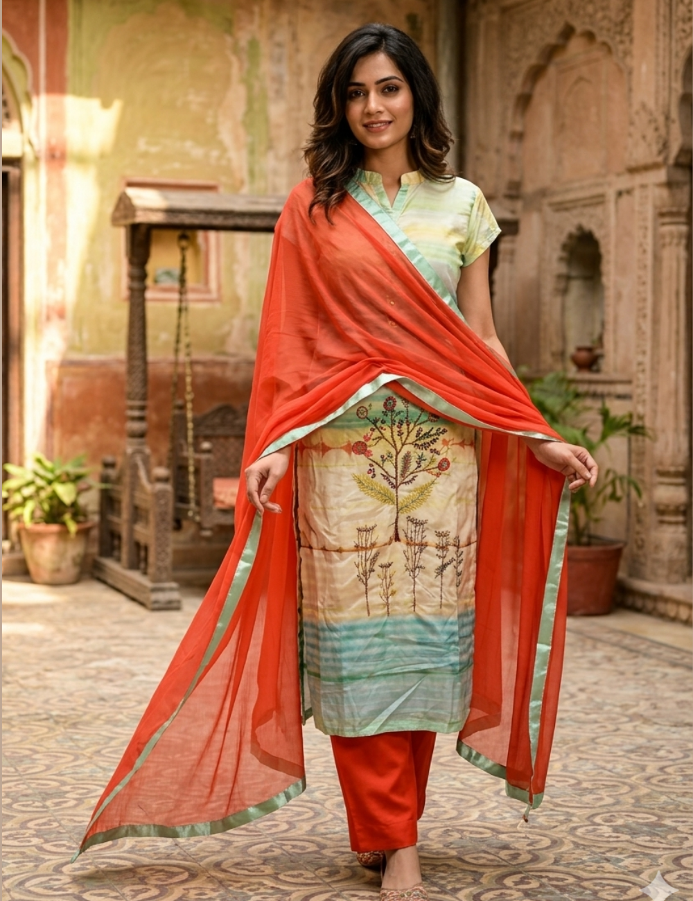 Muslin Silk Designer Semistitched Salwar - Multi