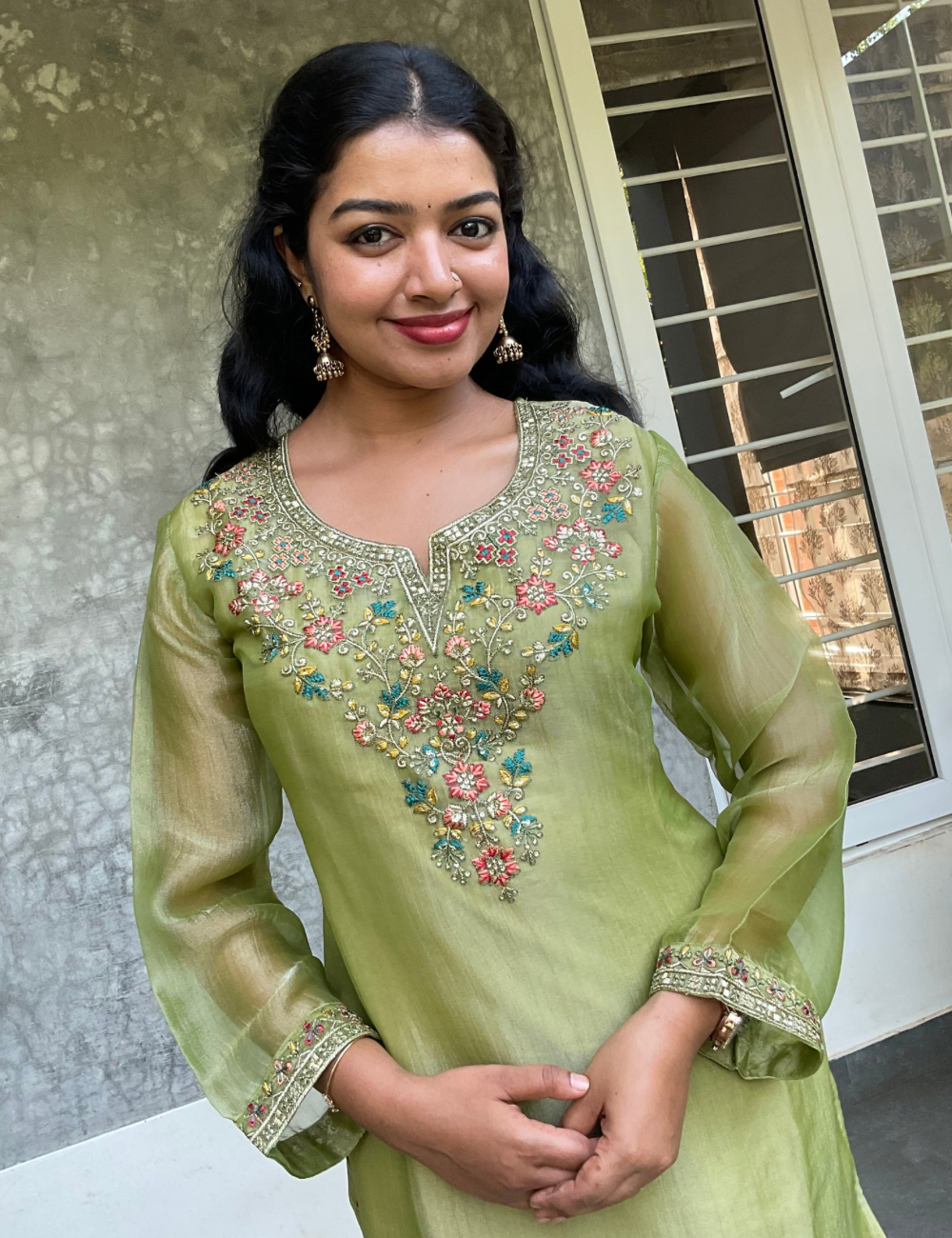 Soft Crushed Tissue Silk Designer Coord Set - Light Green