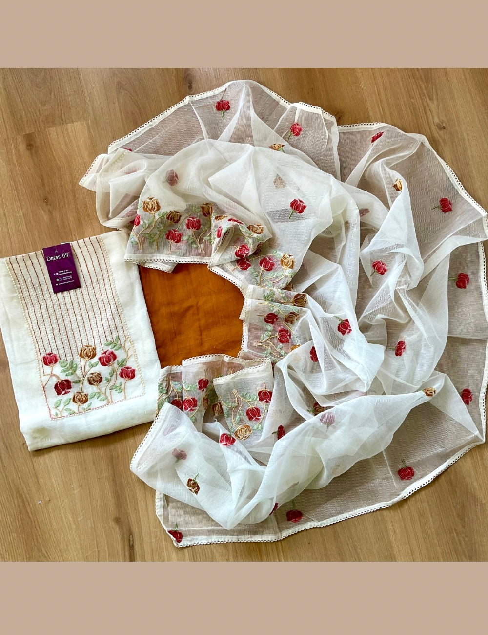 Supernet Cotton Designer Unstitched Salwar - Off White