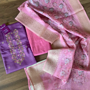 Soft Silk Designer Unstitched Salwar - Purple