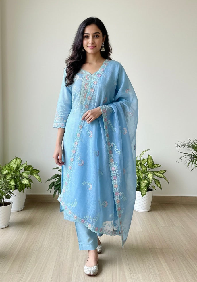 Floral Printed, Shimmer Tissue Unstitched Salwar