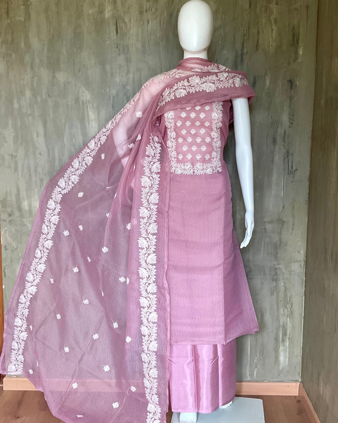Supernet Embroidered Designer Unstitched Salwar - Onion Pink