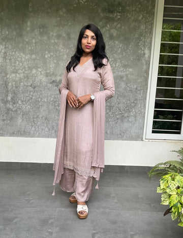 Chinon Designer Kurta Set - Light Beige