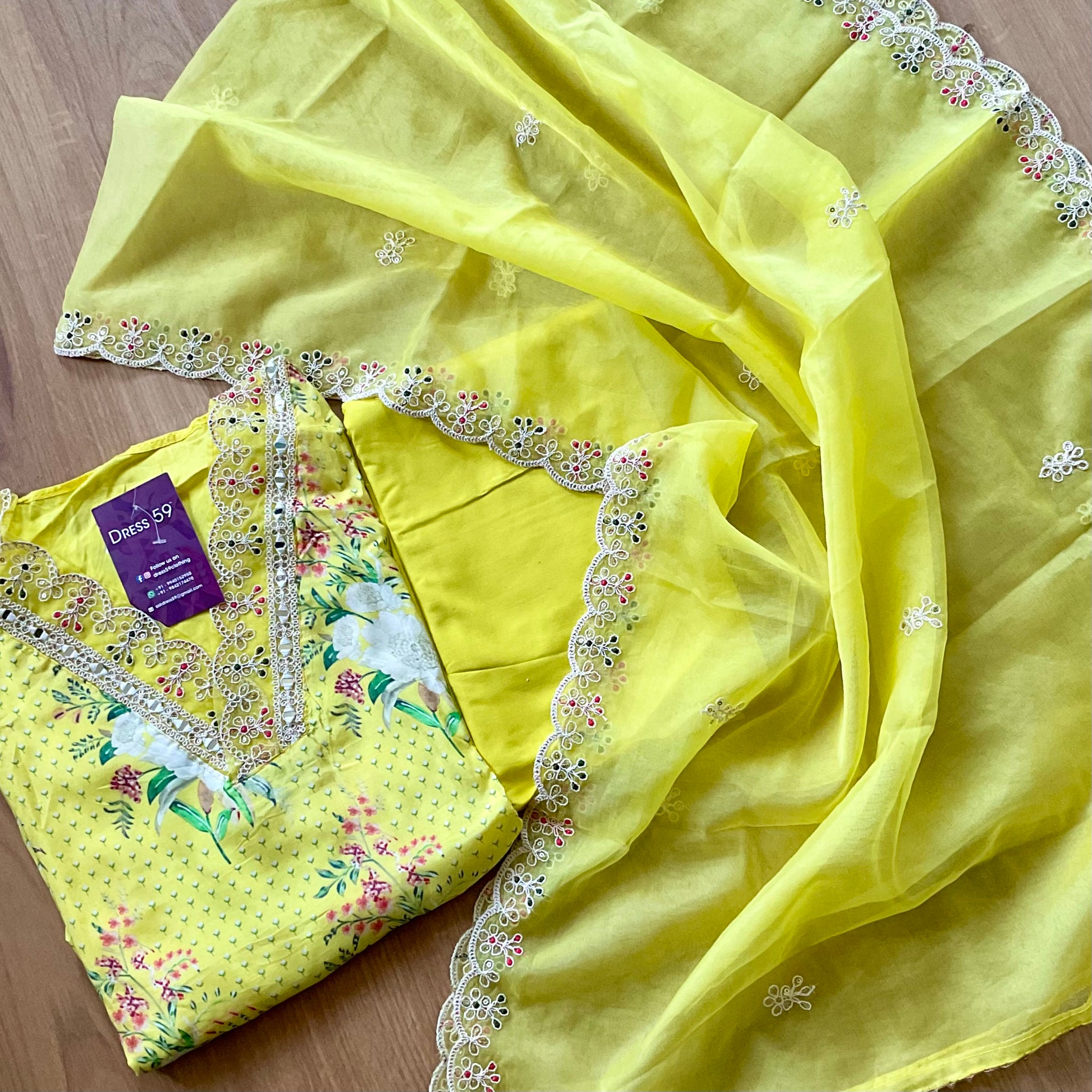 Muslin Silk Designer Semi Stitched Salwar - Lemon Yellow