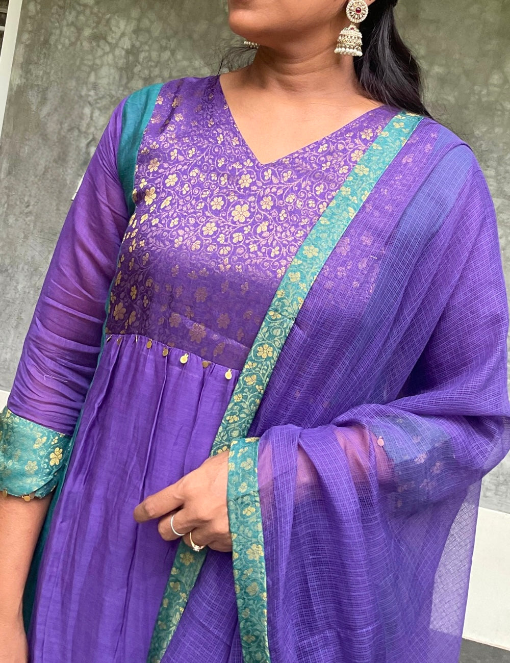 Mul Chanderi Traditional Kurta Set With Kota Dupatta - Purple