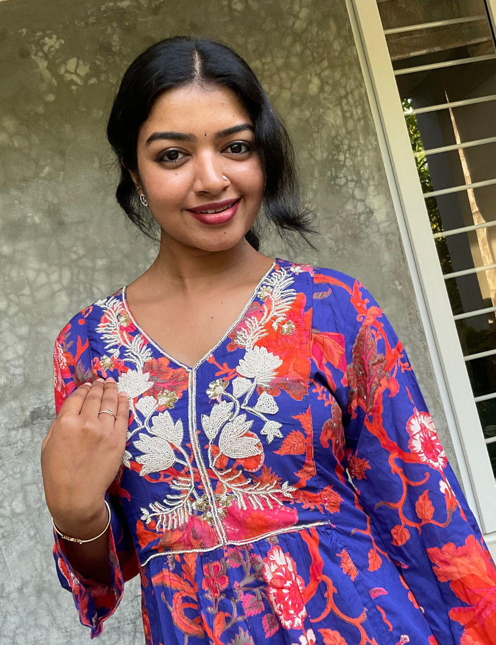 Mul Mul Cotton Floral Printed Kurta Set - Ink Blue