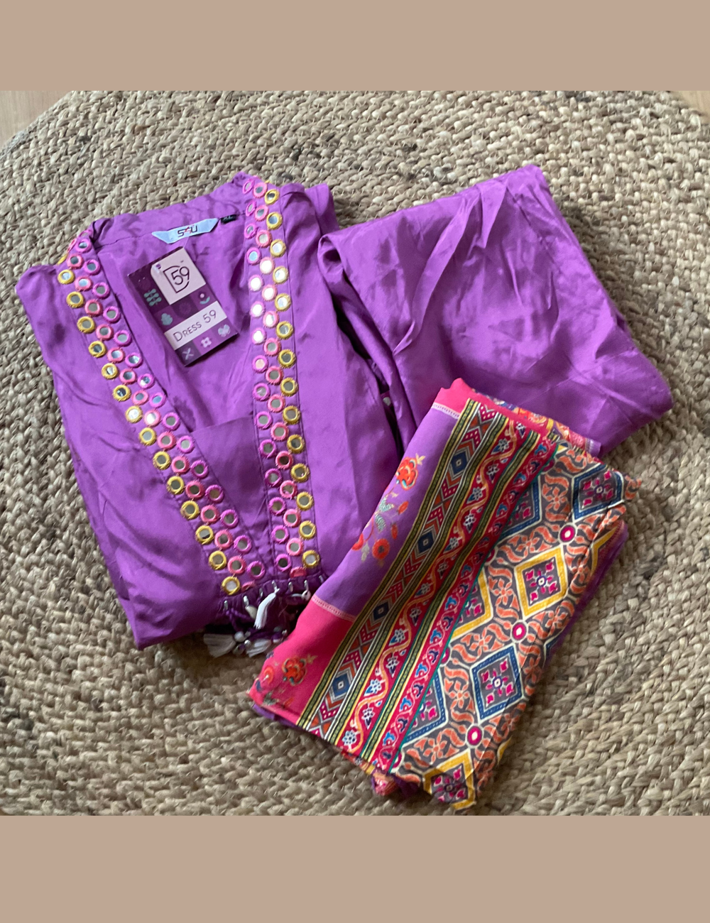 Muslin Silk Mirror Worked Designer Kurta Set - Purple