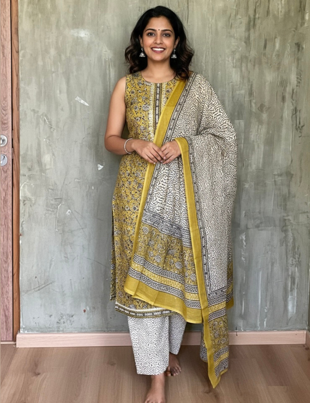 Floral Printed Fine Cotton Unstitched Salwar - Yellow