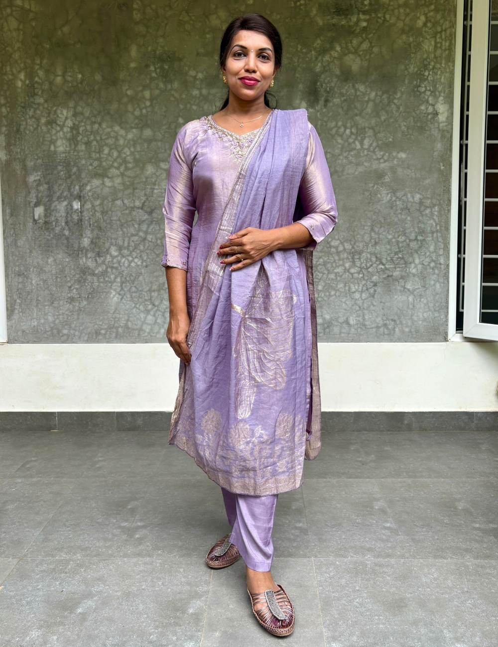 Shimmer Silk Designer Kurta Set - Lavender