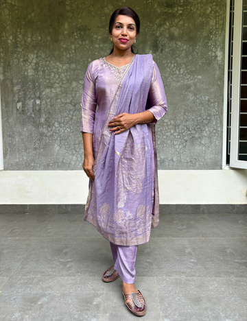 Shimmer Silk Designer Kurta Set - Lavender