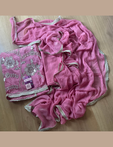 Shimmer Muslin Designer Unstitched Salwar with Heavy Work - Pink