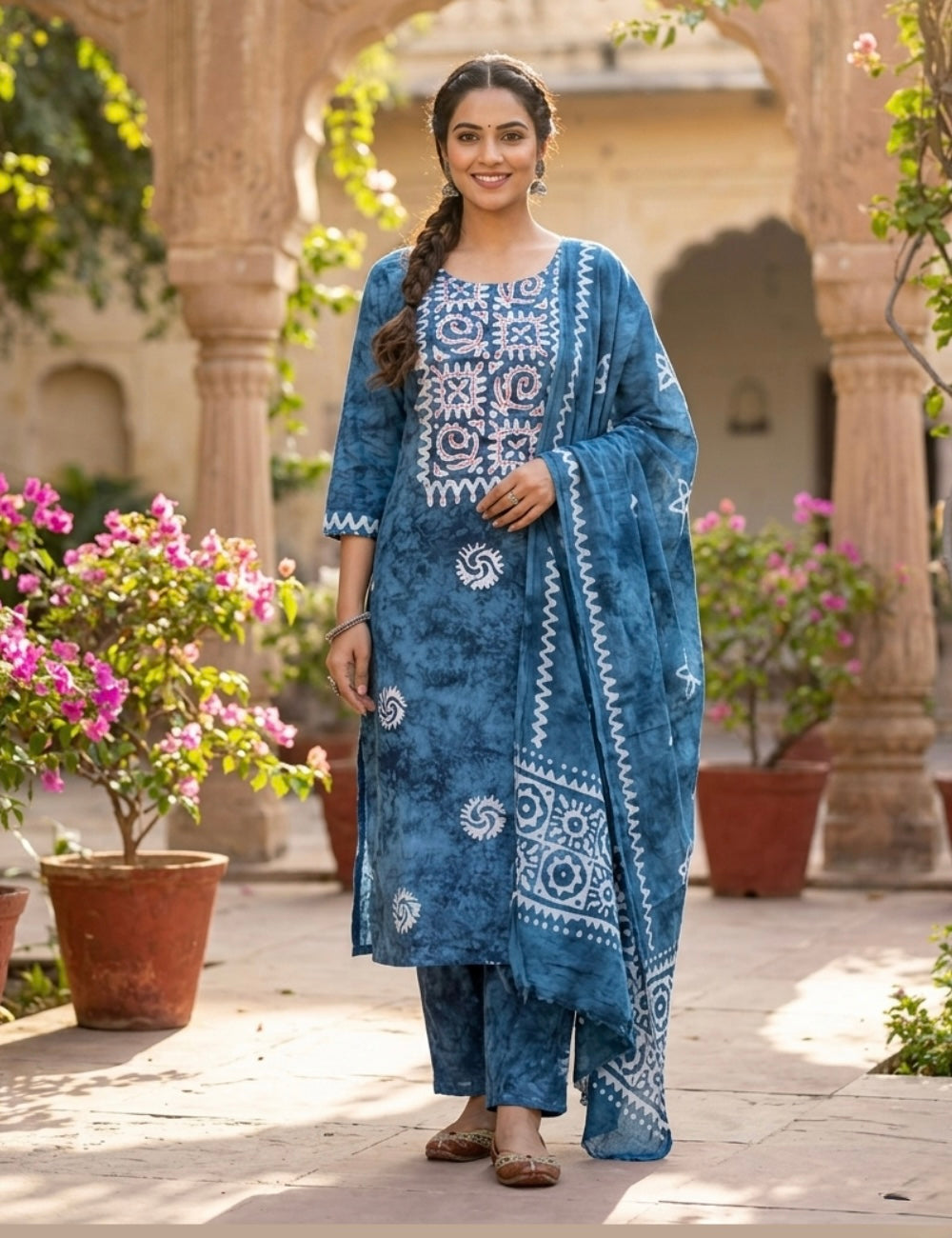 Batik Printed Cotton Unstitched Salwar - Pastel Blue