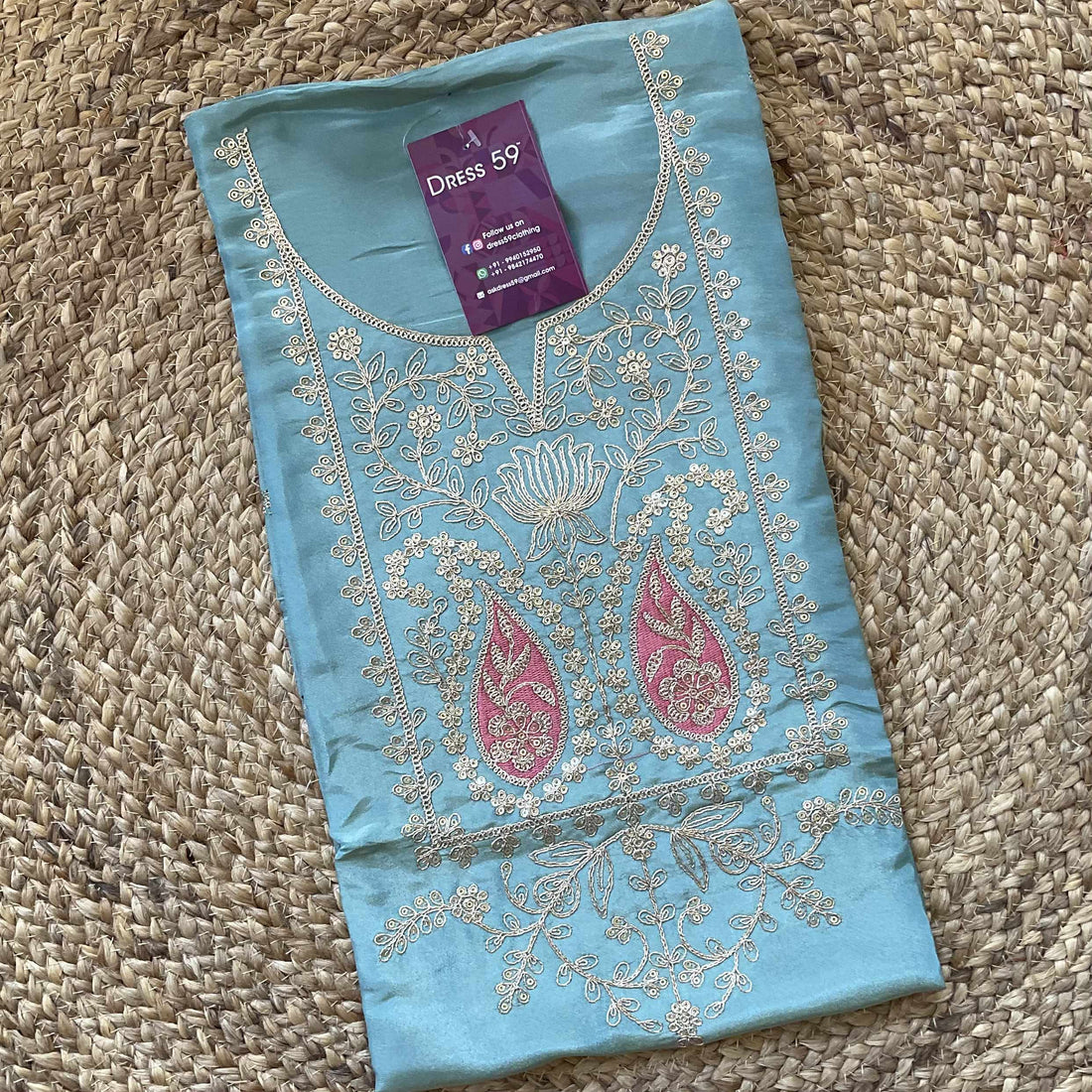 Shimmer Silk Designer Unstitched Salwar - Turquoise Blue With Pink Combo