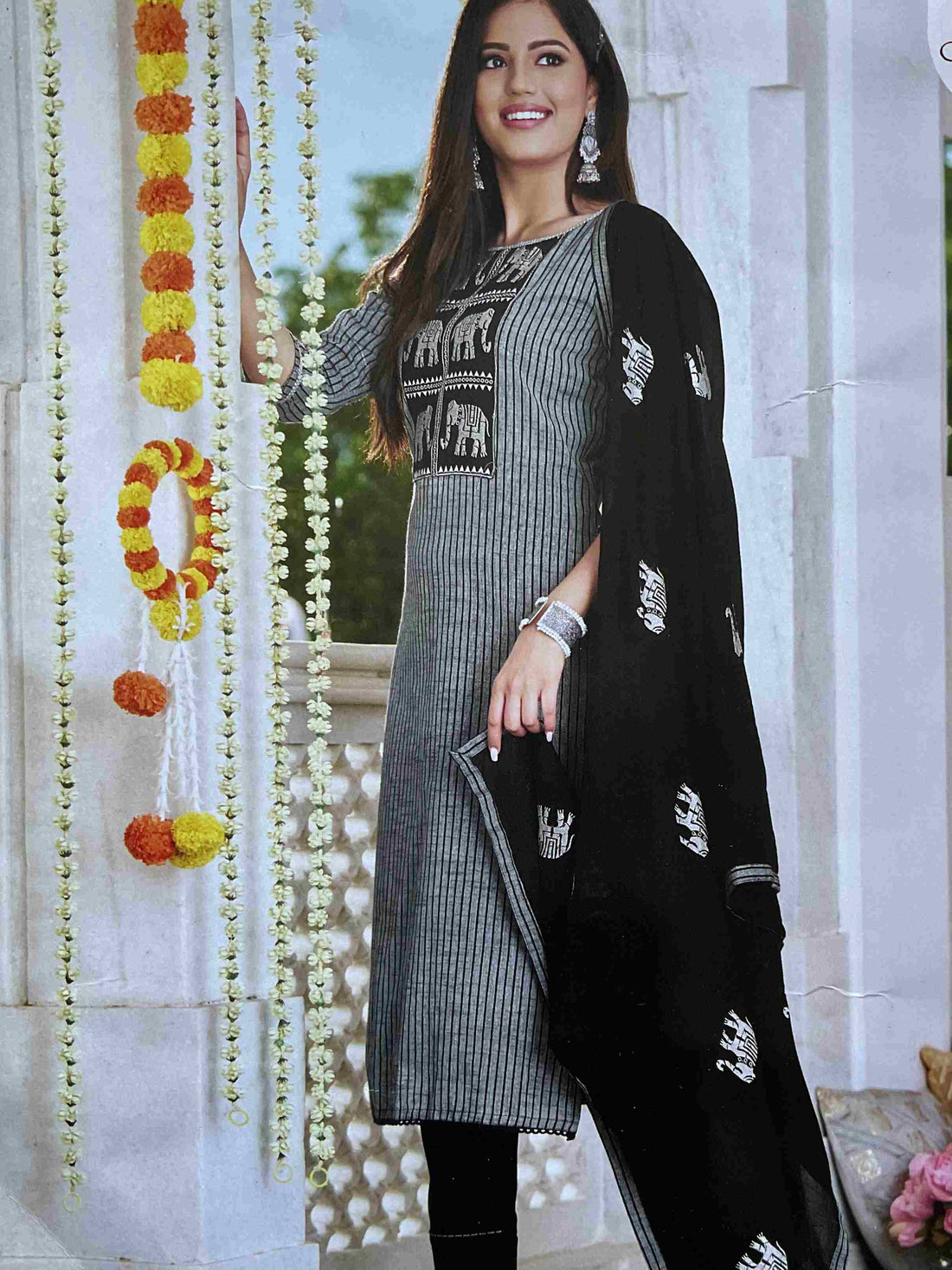 Elephant Motif Cotton Unstitched Salwar