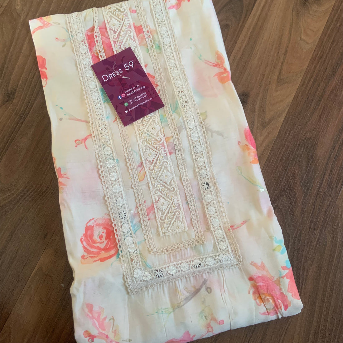 Soft Muslin Floral Printed Unstitched Salwar - Half White