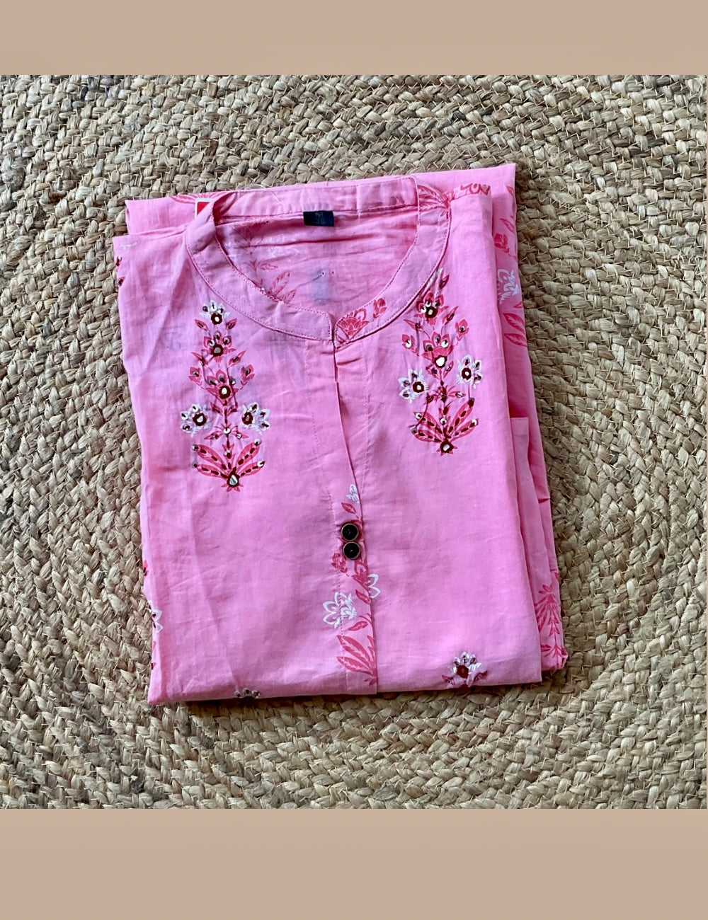 Hand Block Printed Cotton Aline Kurta - Pink